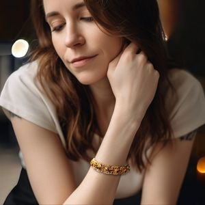 Vintage Gold Bracelet with Red Stones